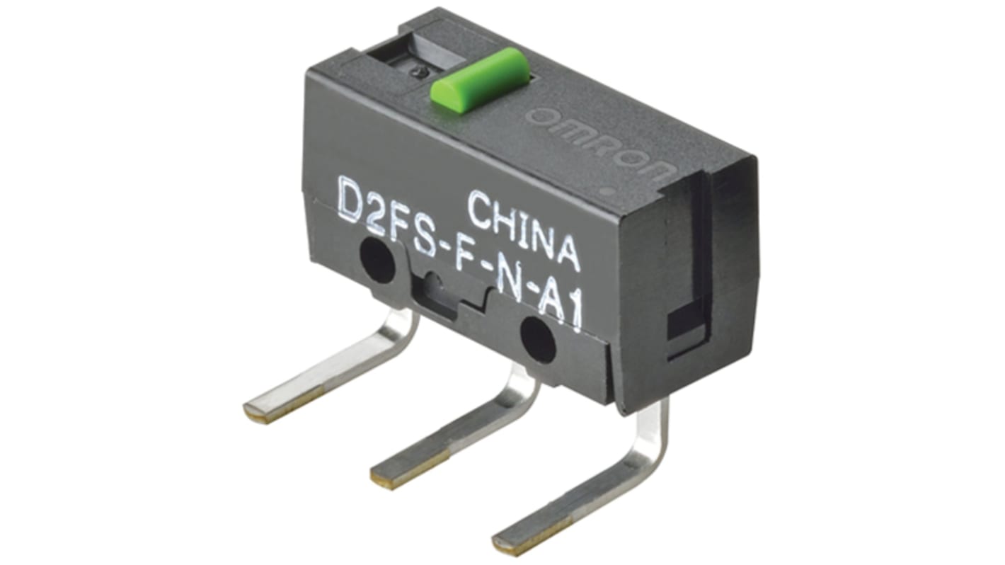 Microrupteur à bouton poussoir Omron, Circuit imprimé à angle gauche, SPST, 0,1 A