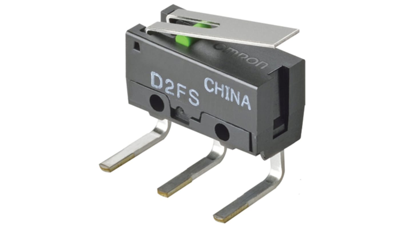 Omron Hinge Lever Micro Switch, Left Angle PCB Terminal, 100 mA @ 5 V dc, SPST, IP40