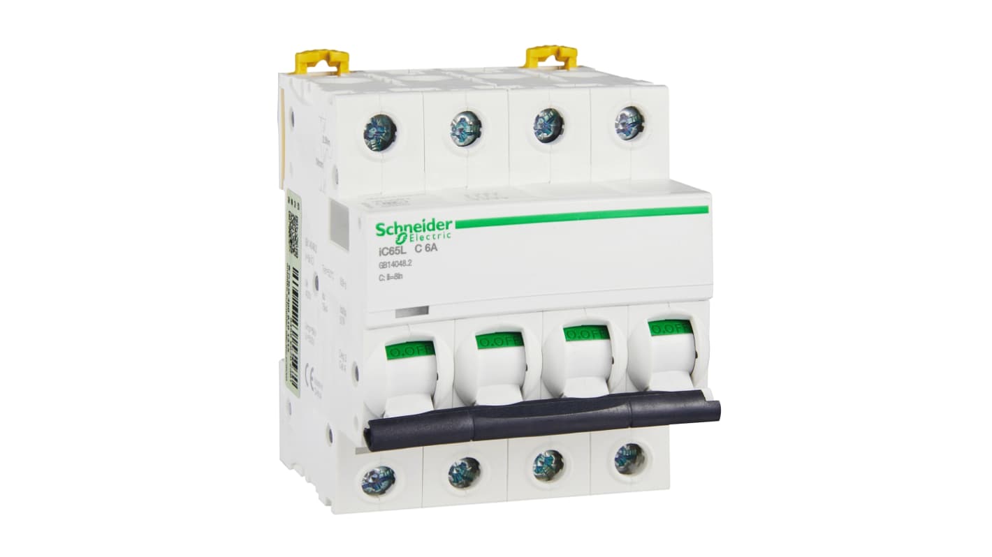 Schneider Electric C型MCB, 4P极, 25 kA分断, 6A, 400VAC, iC65L系列 iC65L 4P C6A