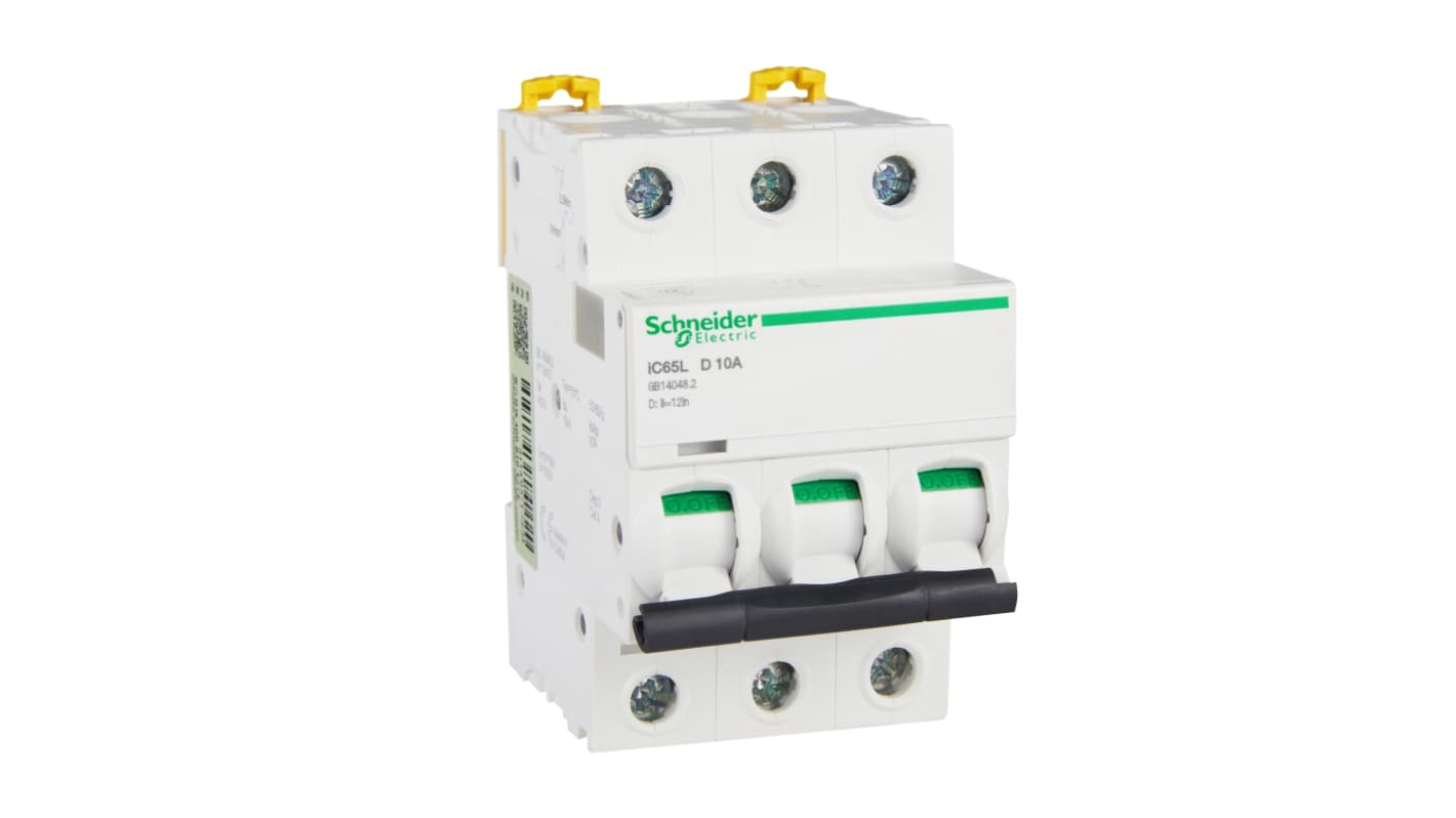 Schneider Electric D型MCB, 3极, 25 kA分断, 10A, 400VAC, iC65L系列 iC65L 3P D10A