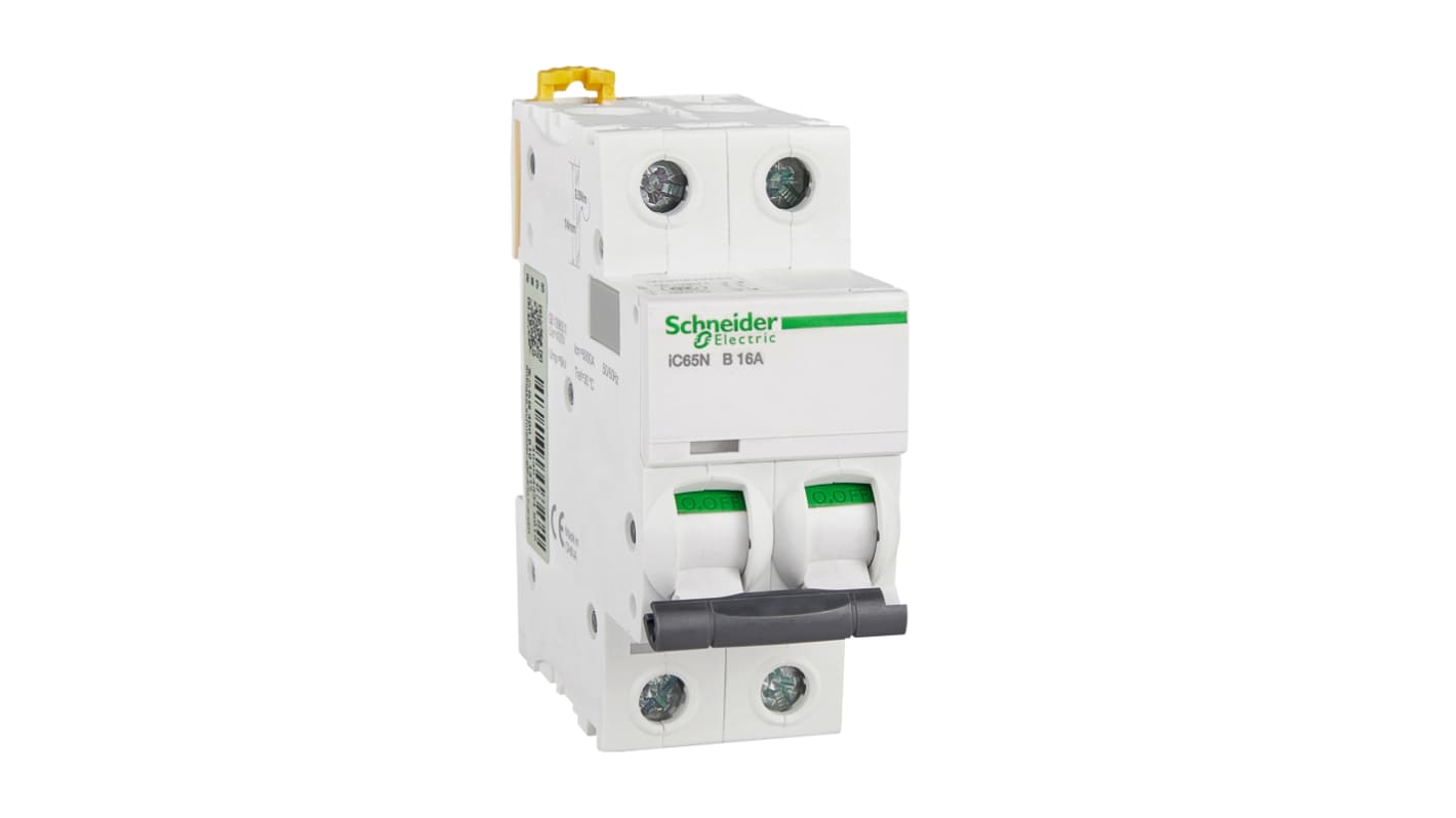 Schneider Electric B型MCB, 2P极, 6 kA分断, 16A, 400VAC, iC65N系列 iC65N 2P B16A
