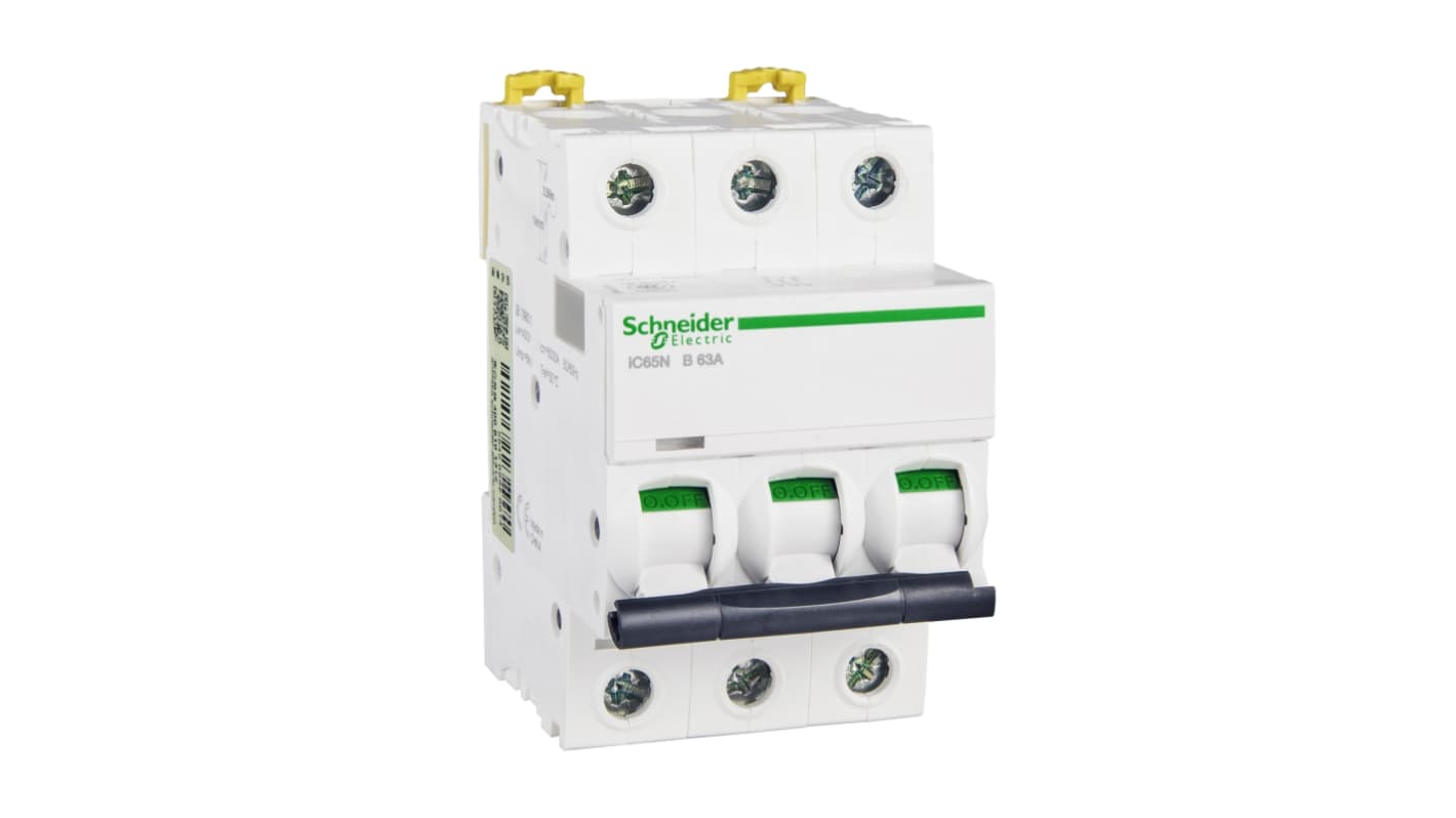 Schneider Electric B型MCB, 3极, 6 kA分断, 63A, 400VAC, iC65N系列 iC65N 3P B63A