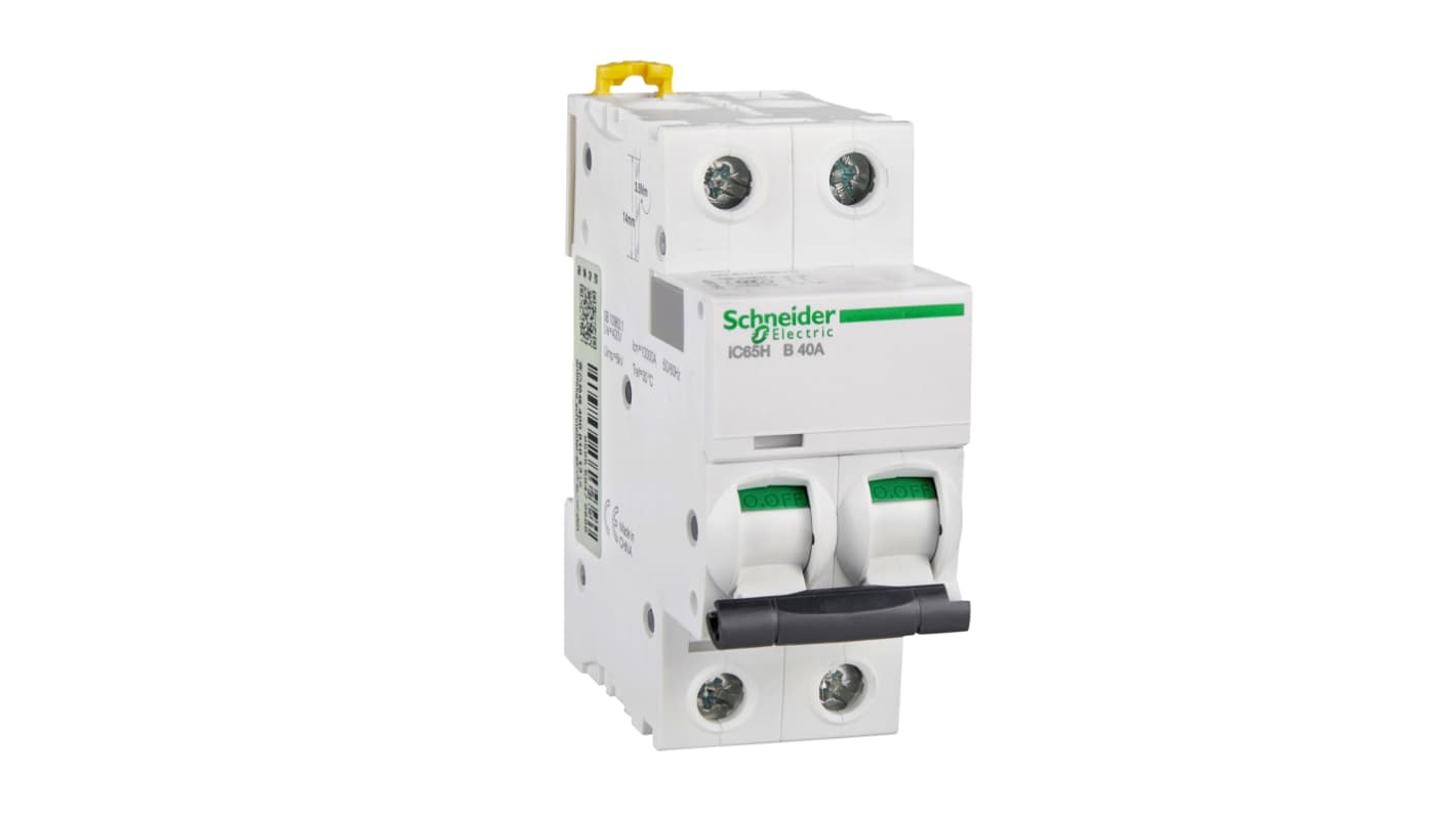 Schneider Electric B型MCB, 2P极, 10 kA分断, 40A, 400VAC, iC65H系列 iC65H 2P B40A