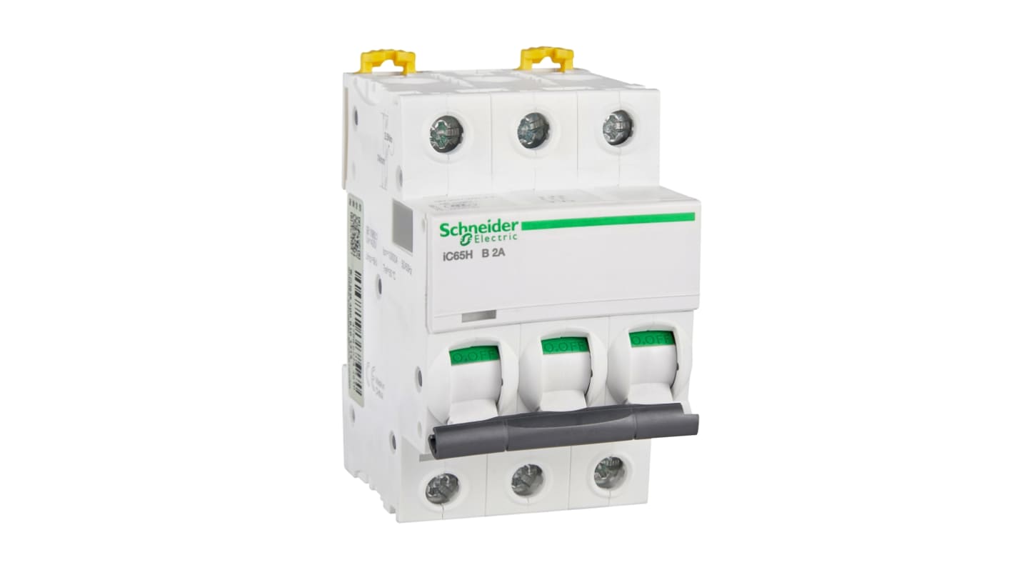 Schneider Electric B型MCB, 3极, 10 kA分断, 2A, 400VAC, iC65H系列 iC65H 3P B2A