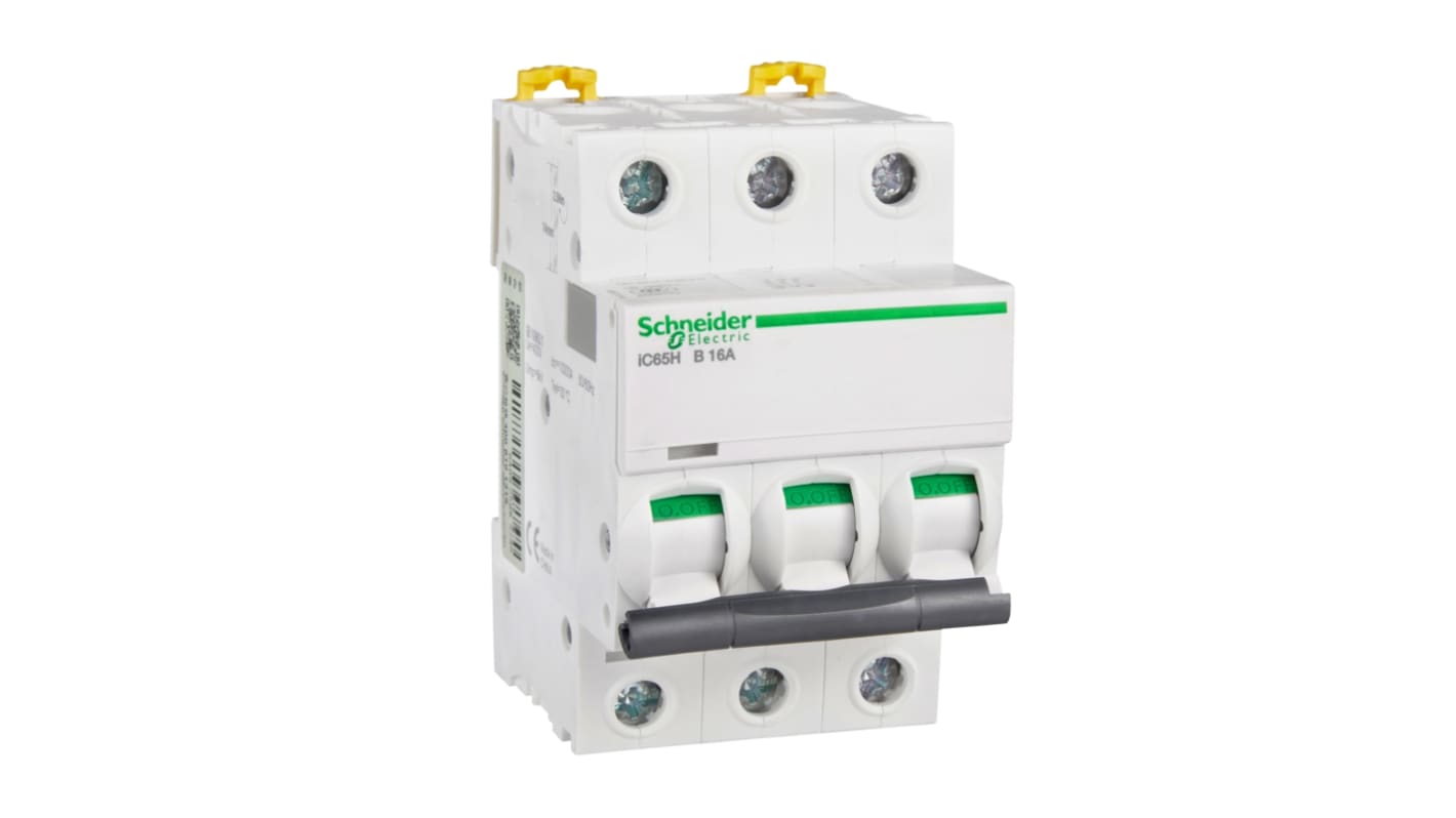 Schneider Electric B型MCB, 3P极, 10 kA分断, 16A, 400VAC, iC65H系列 iC65H 3P B16A
