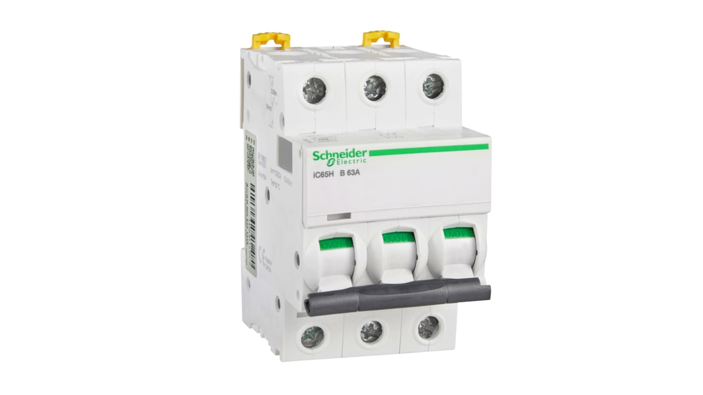 Schneider Electric B型MCB, 3P极, 10 kA分断, 63A, 400VAC, iC65H系列 iC65H 3P B63A