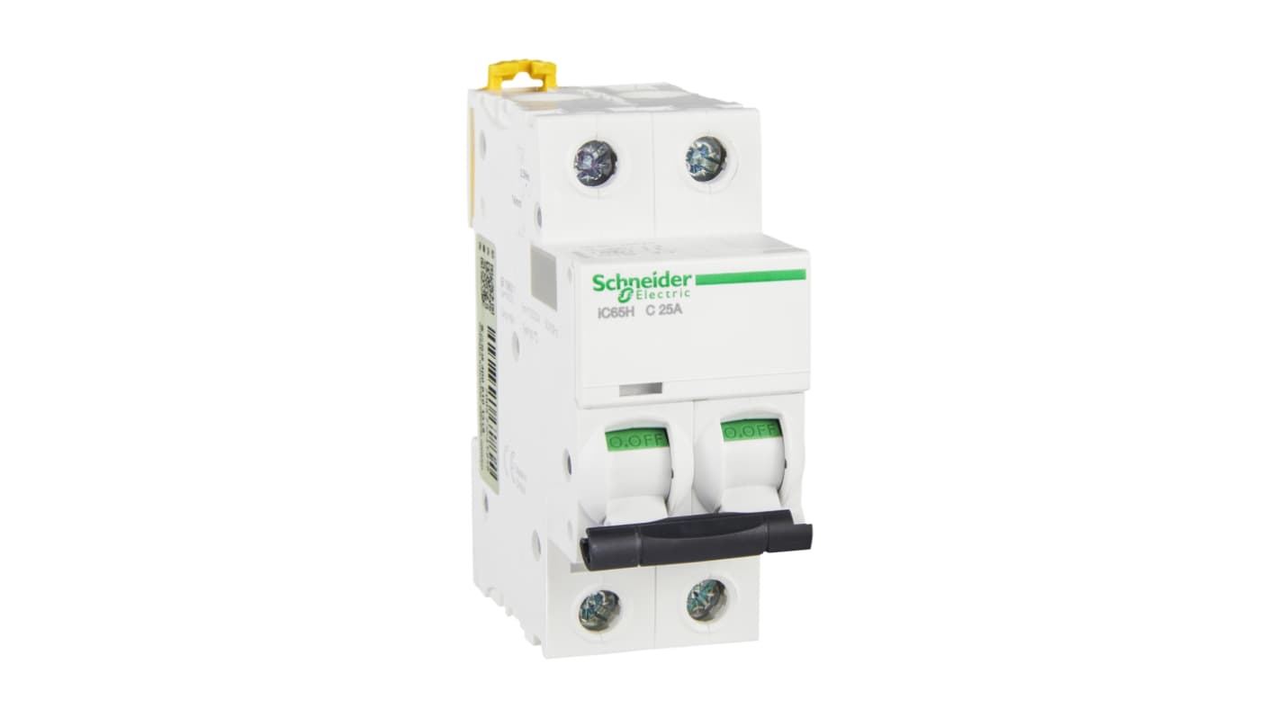 Schneider Electric C型MCB, 2极, 10 kA分断, 25A, 400VAC, iC65H系列 iC65H 2P C25A