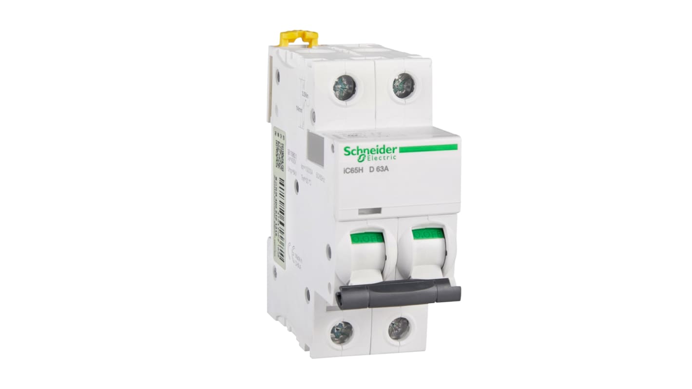 Schneider Electric D型MCB, 2极, 10 kA分断, 63A, 400VAC, iC65H系列 iC65H 2P D63A