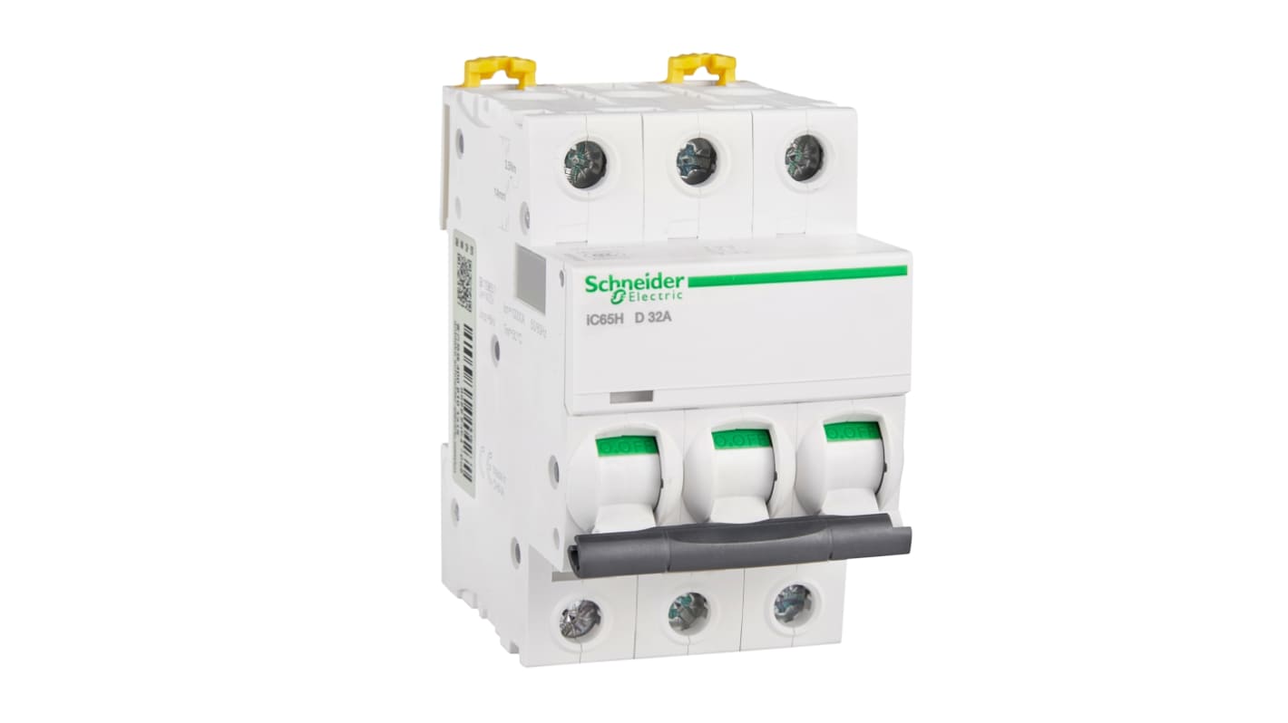 Schneider Electric D型MCB, 3极, 10 kA分断, 32A, 400VAC, iC65H系列 iC65H 3P D32A