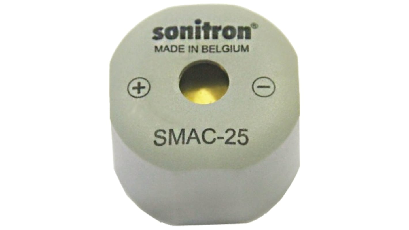 Sonitron 93.5dB蜂鸣器, 贴片安装, 5V 直流至16V 直流电源, 内部驱动, 最大3.35kHz, 25 x 18mm