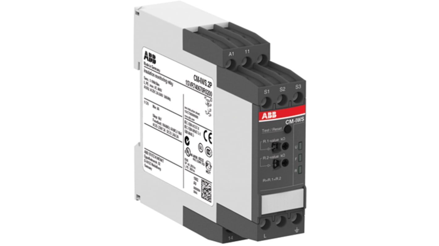 Relé de supervisión de Aislamiento ABB serie CM-IWS, SPDT, 1, 3 fases, para carril DIN