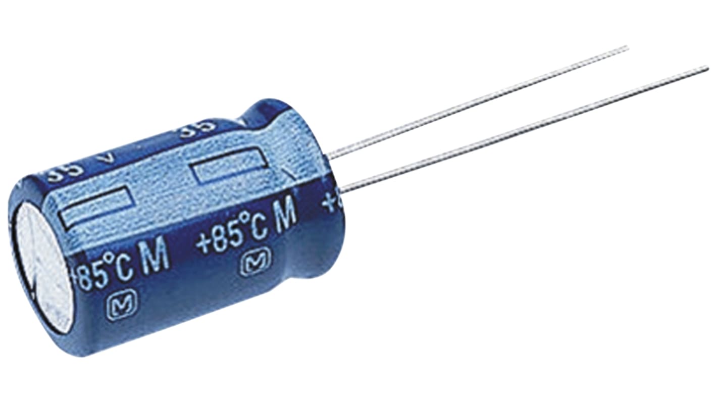 Panasonic M, THT Aluminium-Elektrolyt Kondensator 100μF ±20% / 35V dc, Ø 6.3mm x 11.2mm, +85°C