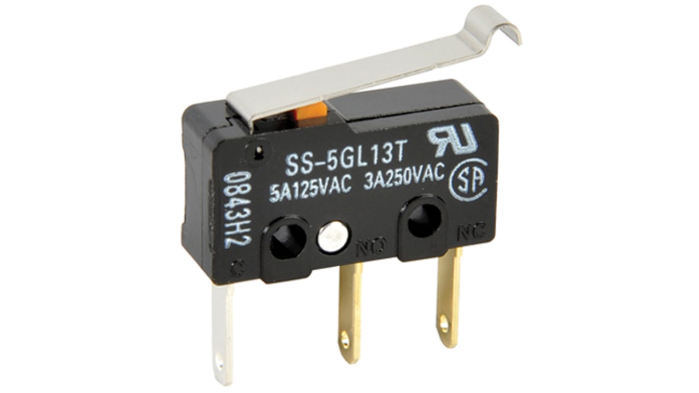 Omron Simulated Roller Lever Micro Switch, Solder Lug Terminal, 5 A @ 125 V ac, SP-CO, IP40