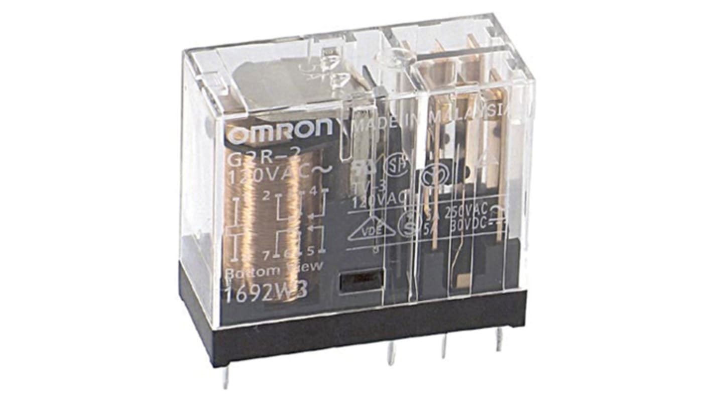Omron PCB Mount Power Relay, 110V ac Coil, 5A Switching Current, DPDT