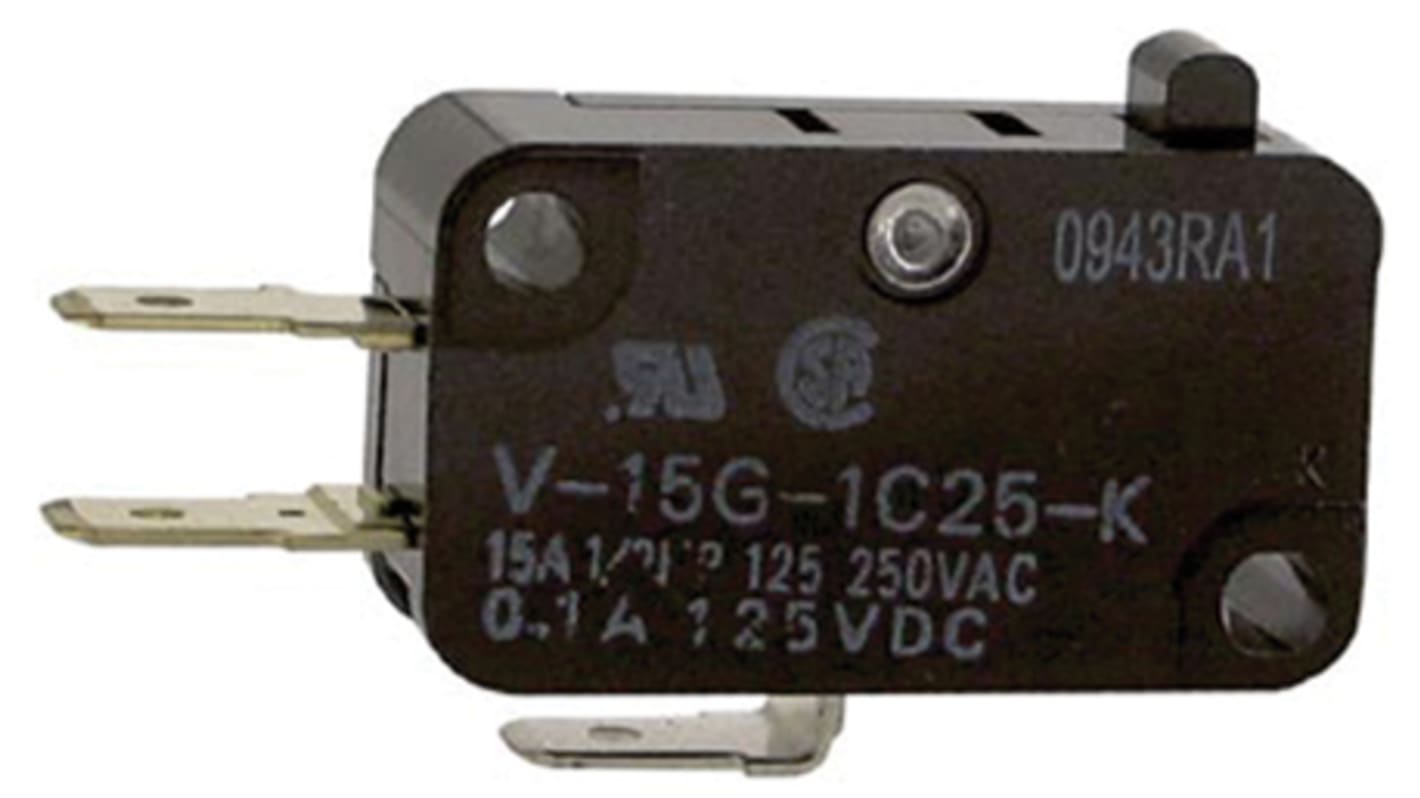 Omron Pin Plunger Micro Switch, Quick Connect Terminal, 15 A @ 250 V ac, SP-CO, IP40