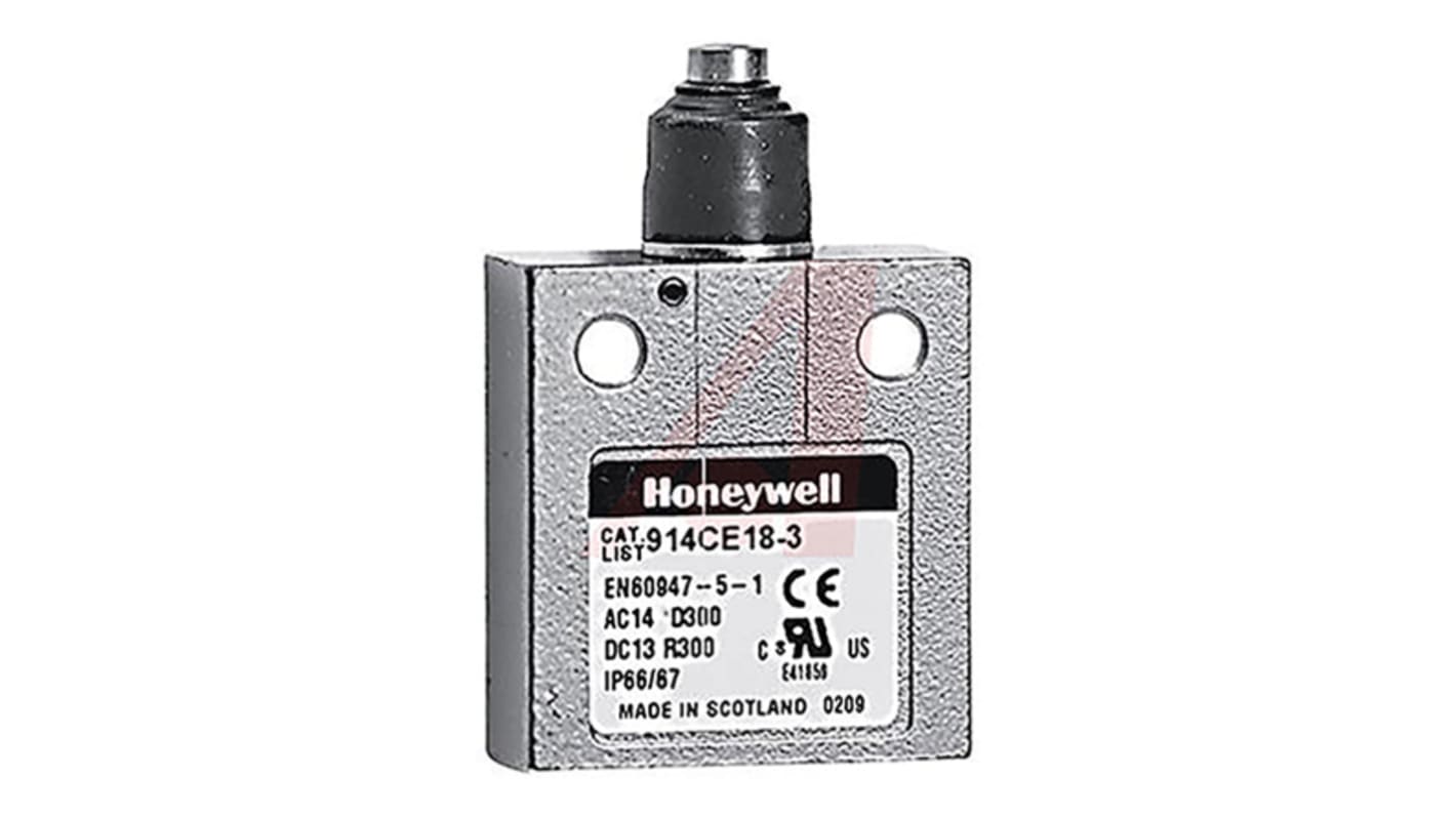 Honeywell 14CE, 914CE Series Plunger Limit Switch, NO/NC, IP66, IP67, IP68, SPDT, Die Cast Zinc Housing, 250V ac Max,