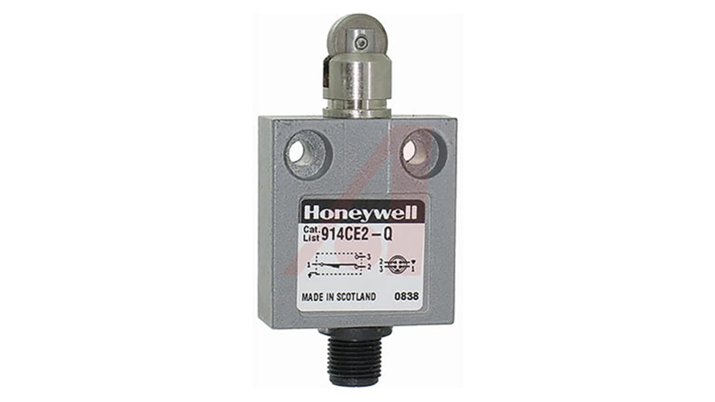 Honeywell 914CE Series Roller Plunger Limit Switch, NO/NC, IP66, IP67, IP68, SPDT, Die Cast Zinc Housing, 250V ac Max,