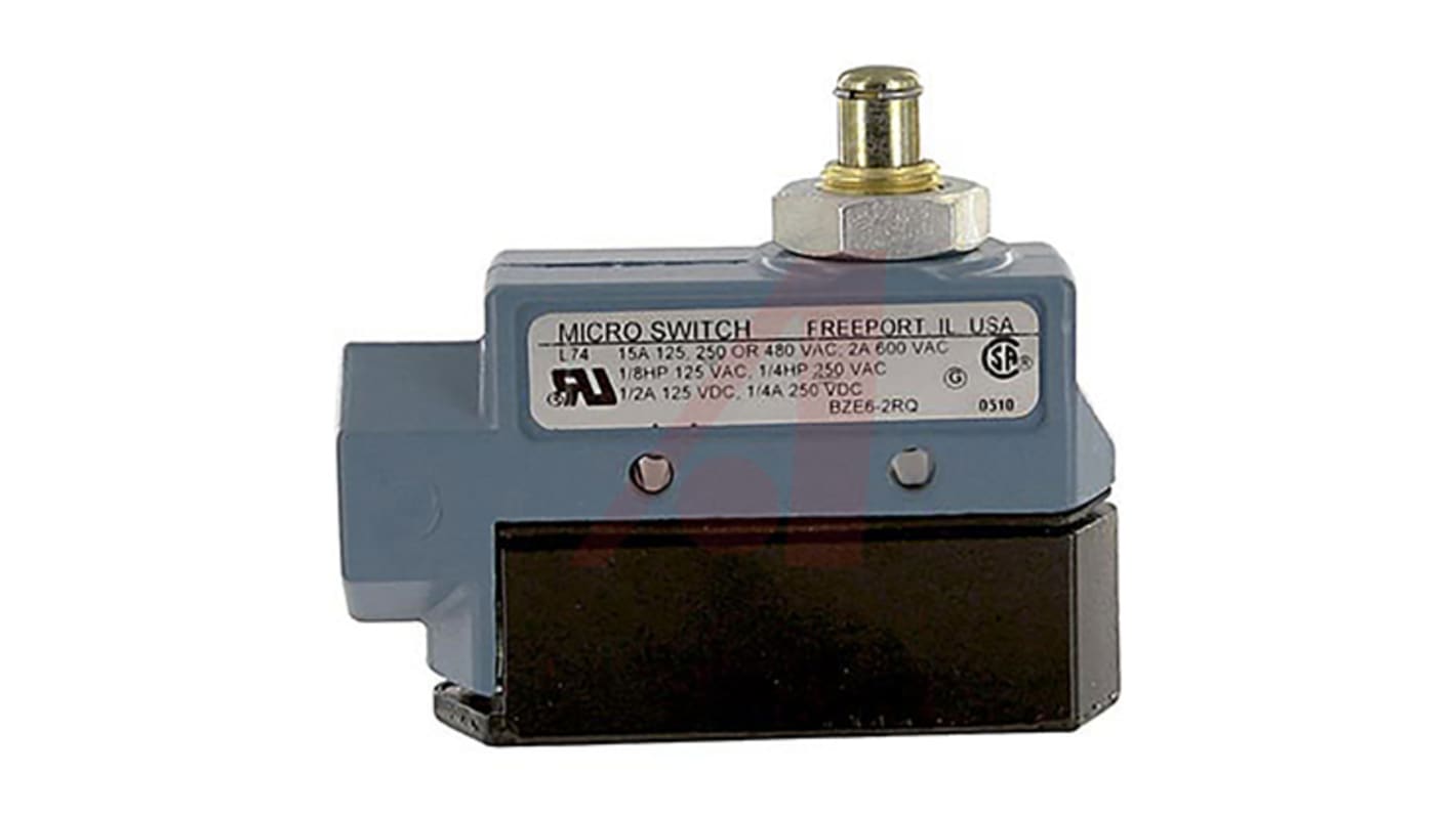 Honeywell BZE6 Series Plunger Limit Switch, NO/NC, IP40, SPDT, Die Cast Zinc Housing, 600V ac Max, 15A Max