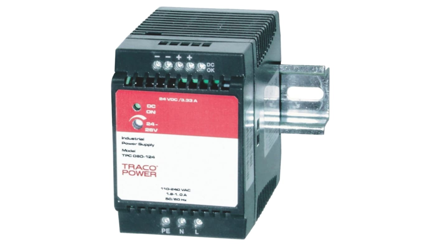 TRACOPOWER TPC Switched Mode DIN Rail Power Supply, 85 → 264 V ac / 90 → 375V dc ac, dc Input, 24V dc dc