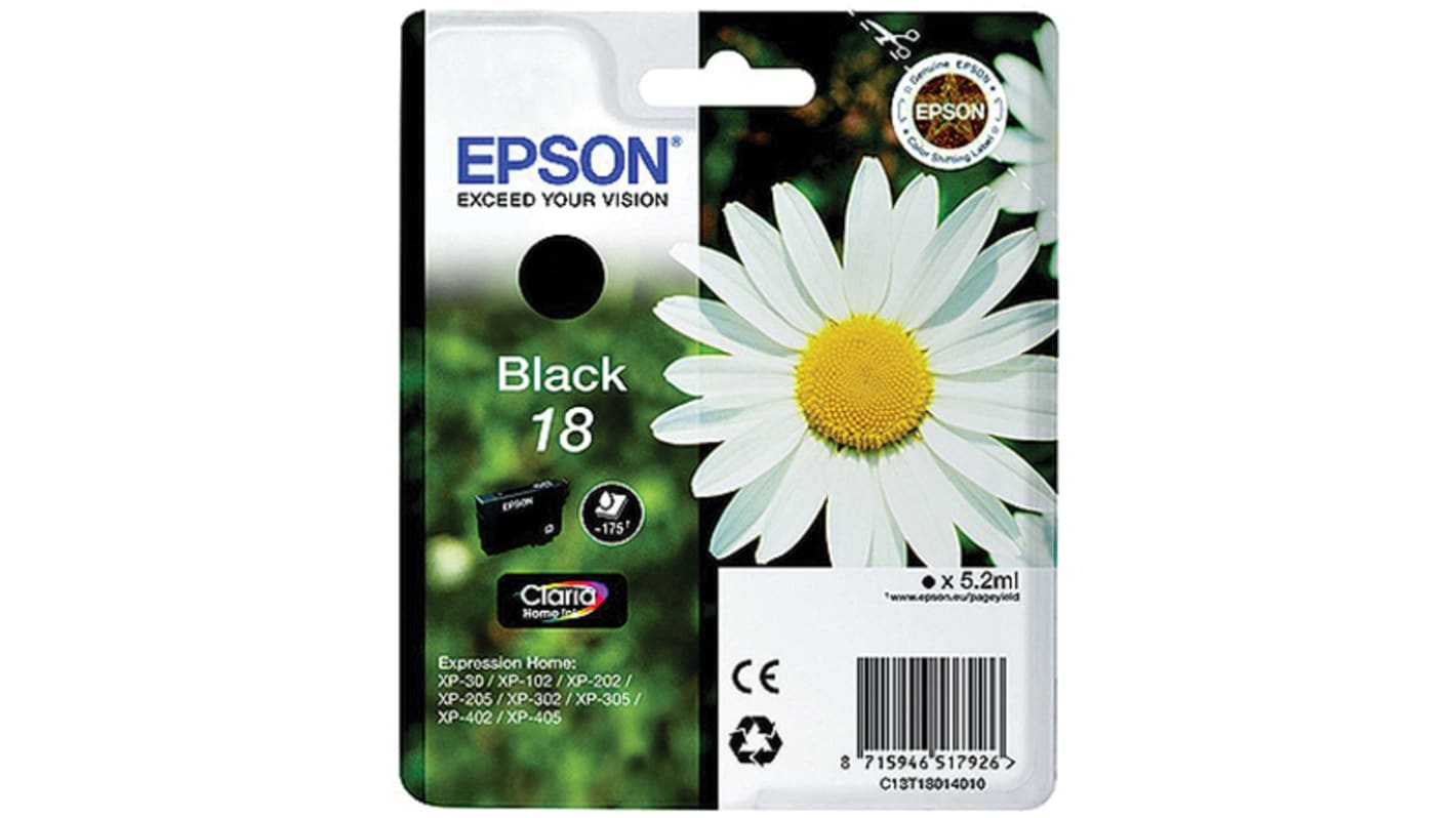 Epson Tintapatron Fekete, XP-102, XP-202, XP-205, XP-30, XP-302, XP-305, XP-402, XP-405 nyomtatóhoz, típus: 18