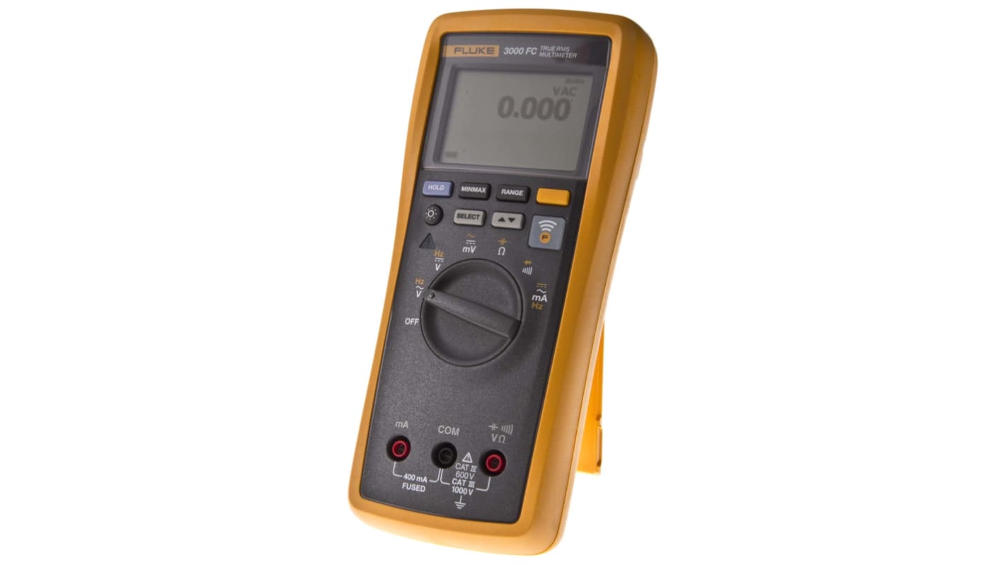 Fluke 3000 FC Handheld Digital Multimeter, True RMS, 400mA ac Max, 400mA dc Max, 1000V ac Max - UKAS Calibrated