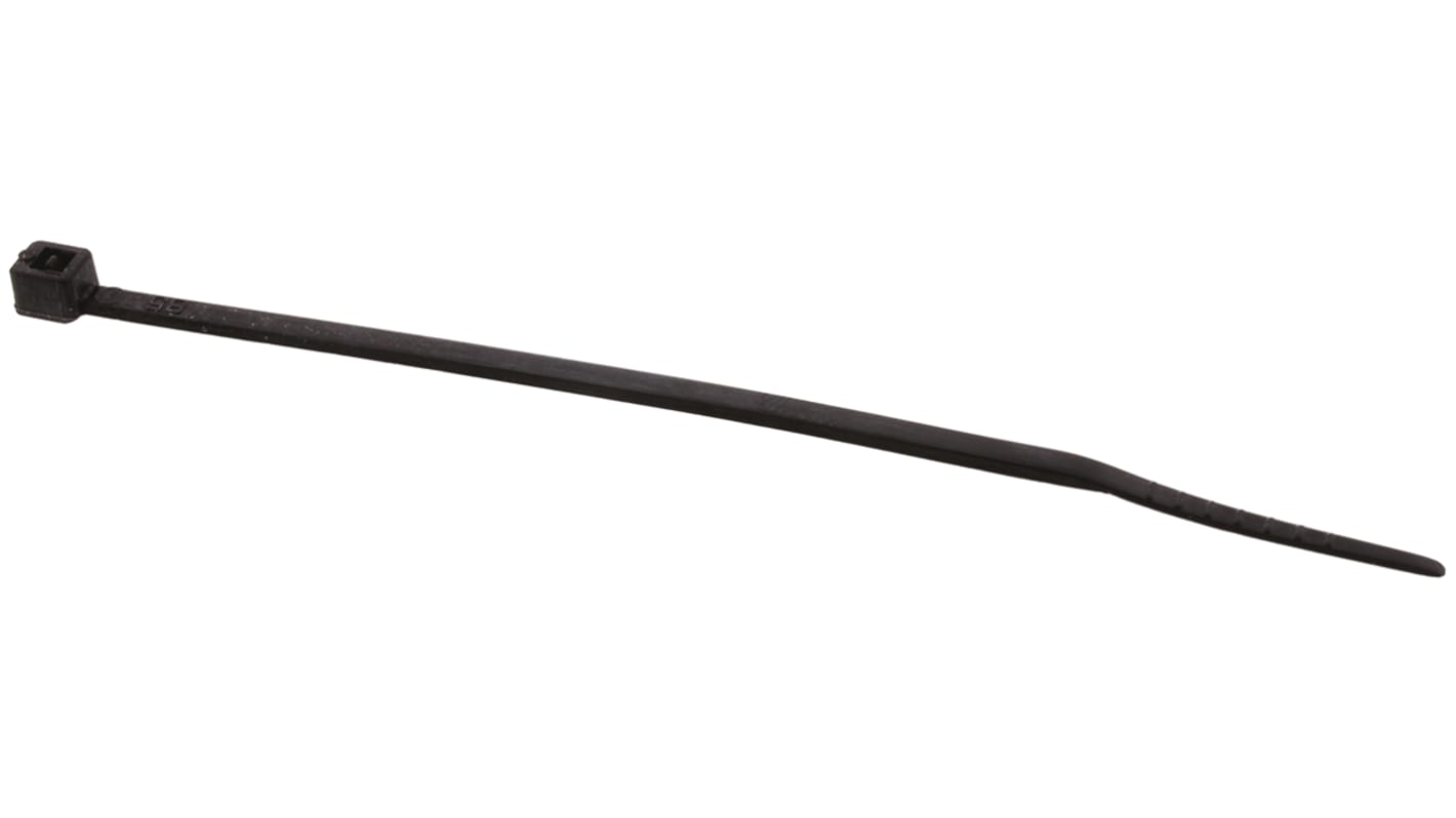 RS PRO Cable Tie, Flame Retardant, 100mm x 2.5mm, Black Nylon, Pk-100