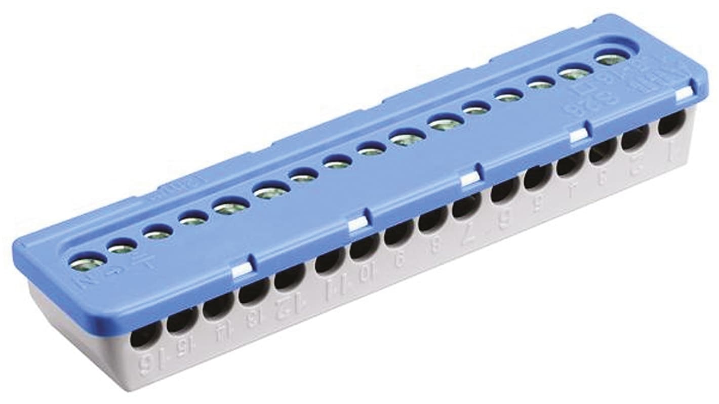 Entrelec 非熔断型接线端子, 16路, 100A, 线规6 mm²，16 mm², 螺钉端接, 夹子安装, 蓝色, MISTRAL65系列