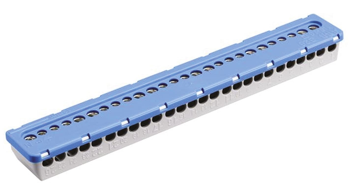 Entrelec 非熔断型接线端子, 26路, 100A, 线规6 mm²，16 mm², 螺钉端接, 夹子安装, 蓝色, MISTRAL65系列