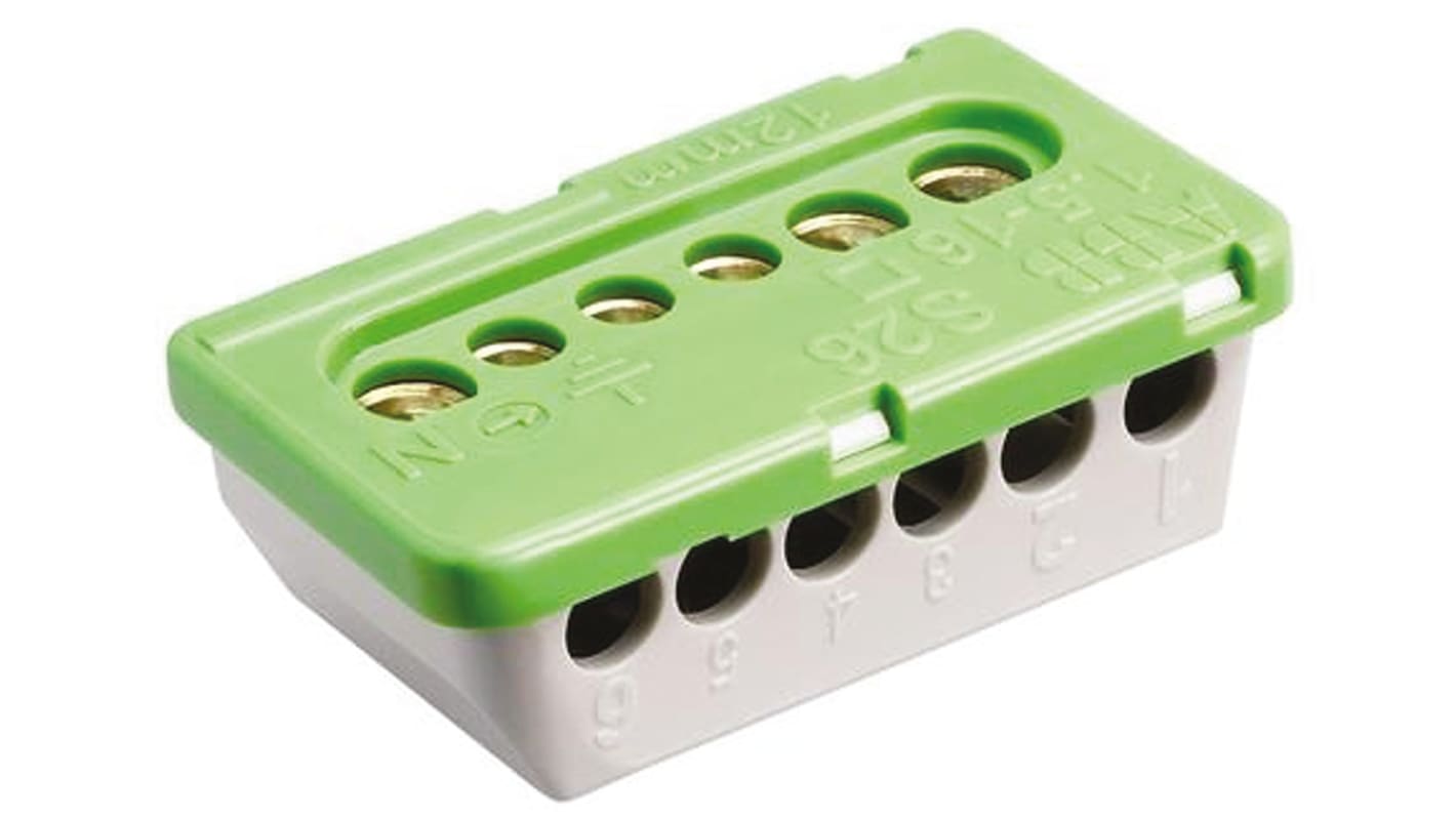 Entrelec MISTRAL65 Series Non-Fused Terminal Block, 6-Way, 100A, 6 mm², 16 mm² Wire, Screw Termination