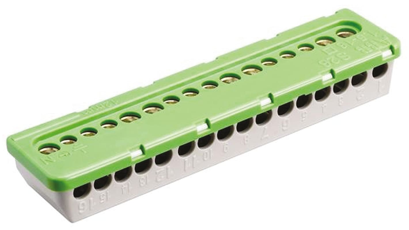 Entrelec MISTRAL65 Series Non-Fused Terminal Block, 16-Way, 100A, 6 mm², 16 mm² Wire, Screw Termination