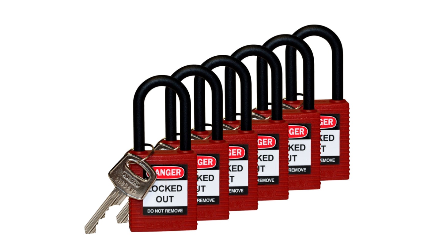 Brady LOTO-6 Key Weatherproof Nylon Padlock, 6.35mm Shackle, 38.10mm Body