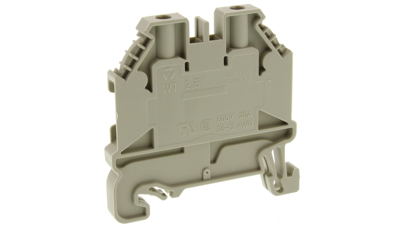 Wieland 单层直通式接线端子, 24A, 1 kV, 2.5mm²CSA, 螺钉端接, 灰色, WT 2.5系列