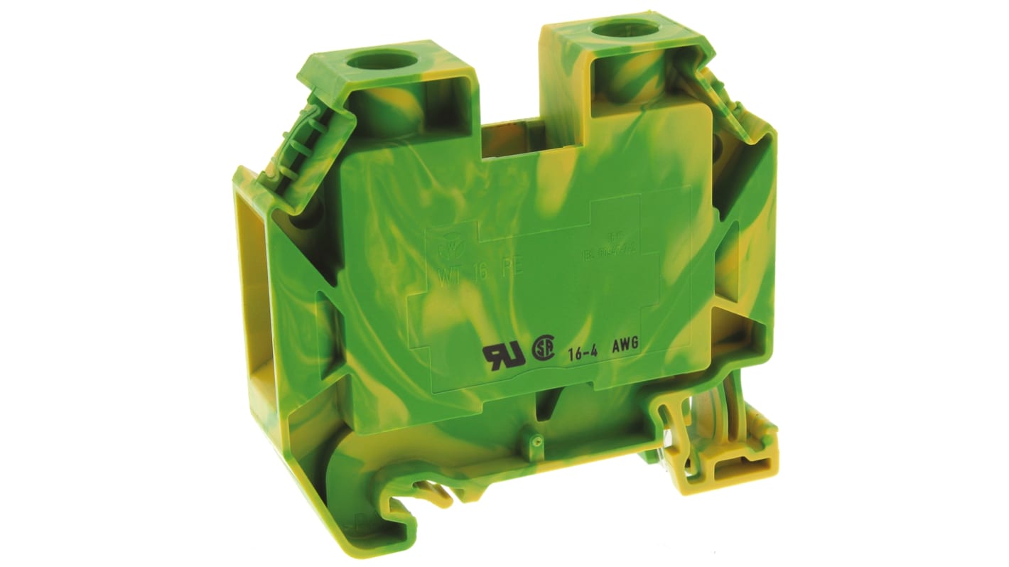 Wieland WT 16 PE Series Green, Yellow Earth Terminal Block, Single-Level, Screw Termination, ATEX