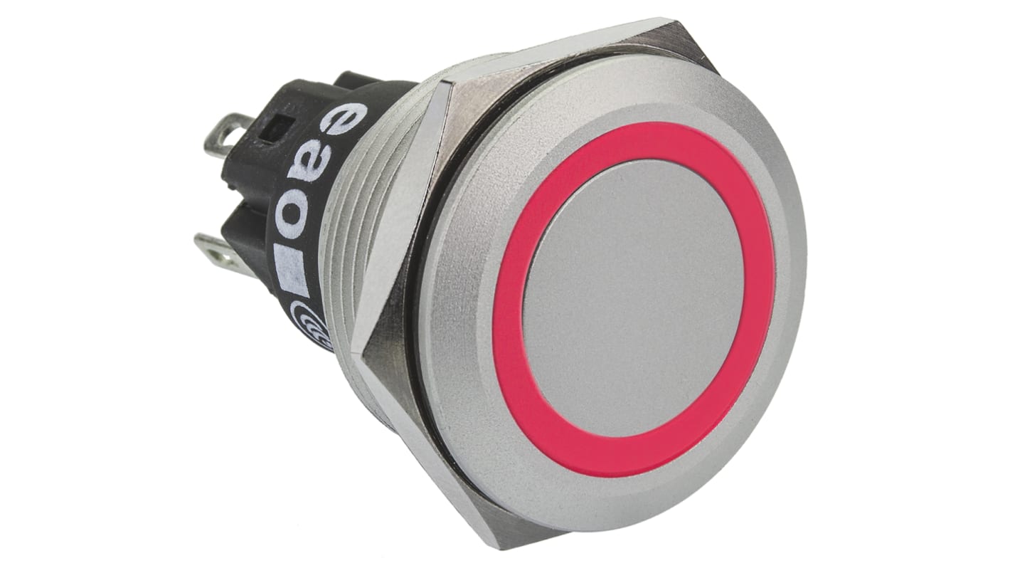 EAO 82 Series Illuminated Push Button Switch, Momentary, Panel Mount, 22.3mm Cutout, SPDT, Red LED, 240V, IP65, IP67