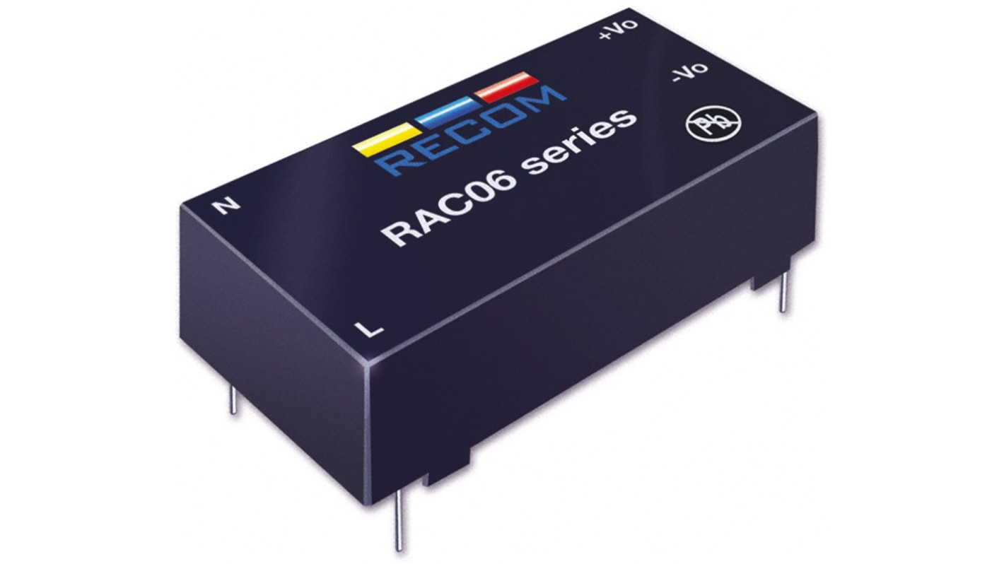 Recom Switching Power Supply, RAC06-05SC/W, 5V dc, 1.2A, 6W, 1 Output, 80 → 264V ac Input Voltage