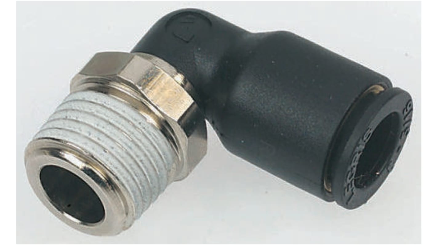 Legris LF3000 Series Elbow Threaded Adaptor, R 1/4 Male to Push In 12 mm, Threaded-to-Tube Connection Style