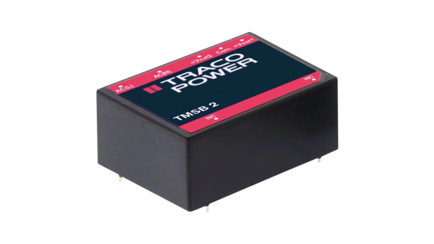 TRACOPOWER Switching Power Supply, TMSB 2-124, 24V dc, 83mA, 2W, 1 Output, 120 → 370 V dc, 90 → 264 V ac