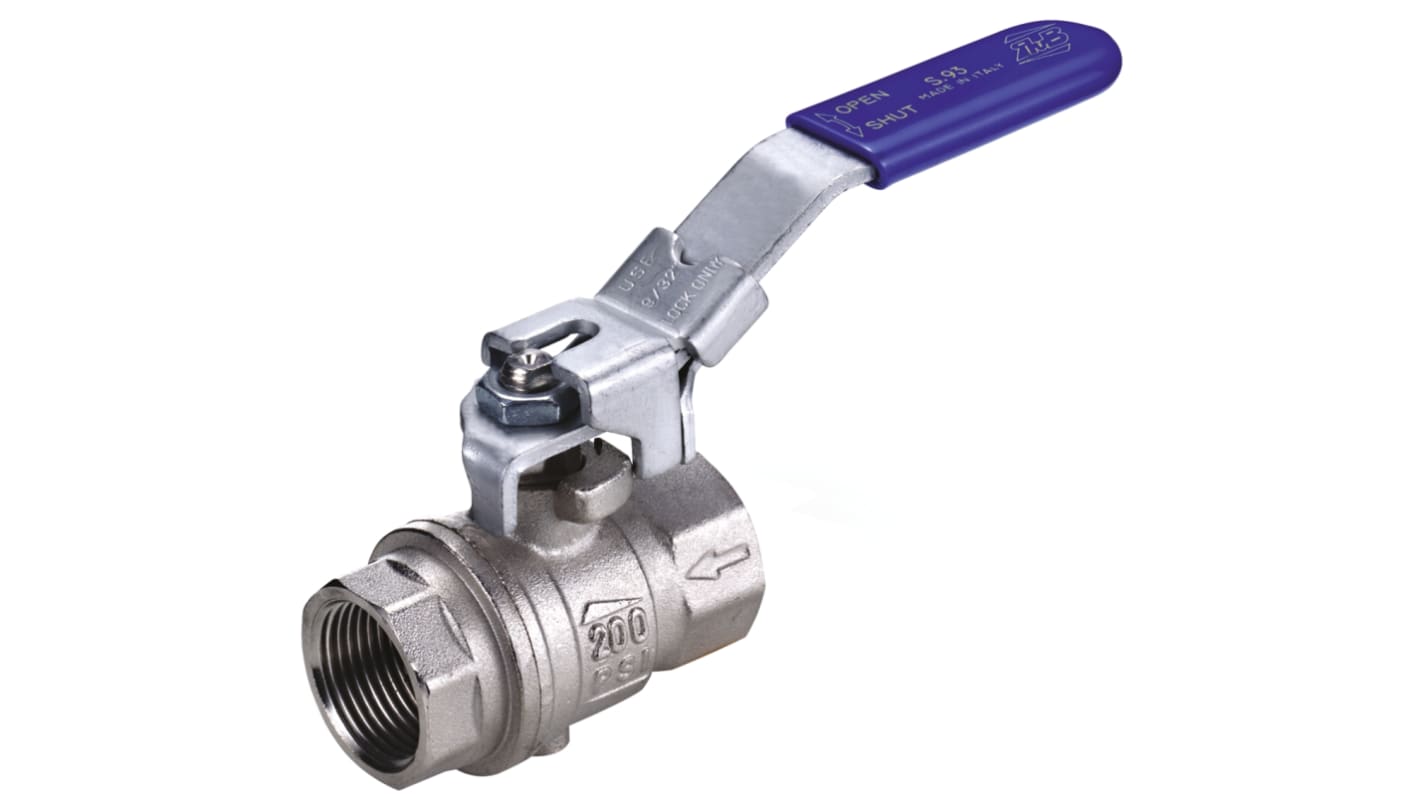 RS PRO Brass Full Bore, 2 Way, Ball Valve, Threaded, BSP 1/4in, 14bar Operating Pressure