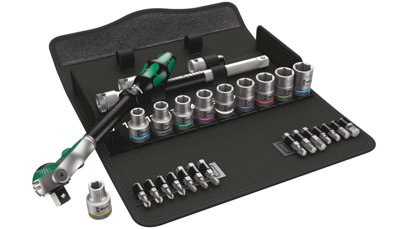 Wera 28-Piece Metric 1/2 in Standard Socket/Bit Set with Ratchet, 6 point; Hex Bit; Phillips Bit; Pozidriv Bit; Torx Bit