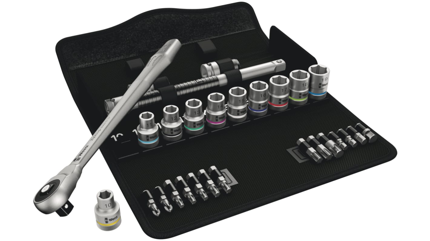 Wera 28-Piece Metric 1/2 in Standard Socket/Bit Set with Ratchet, 6 point; Hex Bit; Phillips Bit; Torx Bit