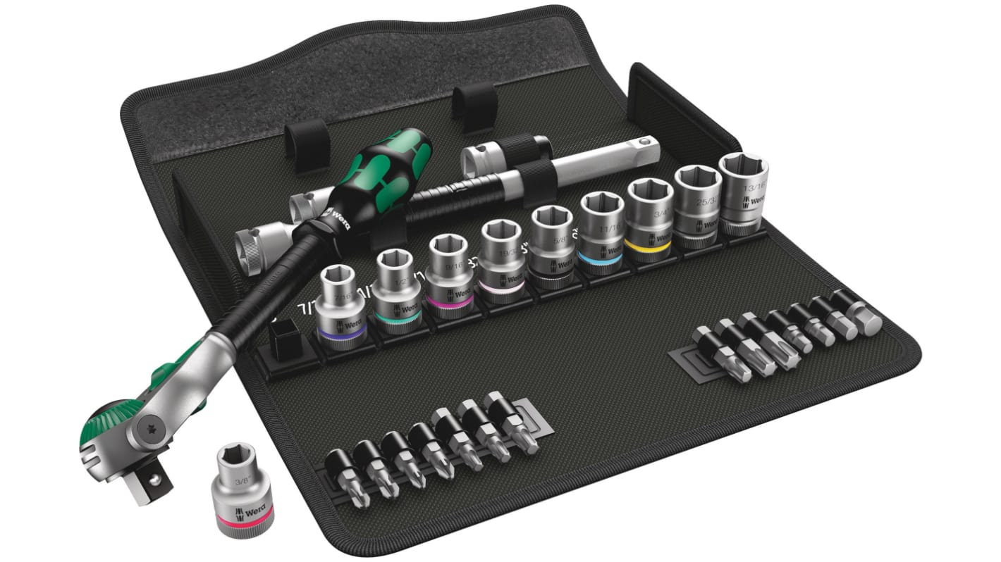 Wera 28-Piece Imperial 1/2 in Standard Socket/Bit Set with Ratchet, 6 point; Hex Bit; Phillips Bit; Pozidriv Bit; Torx