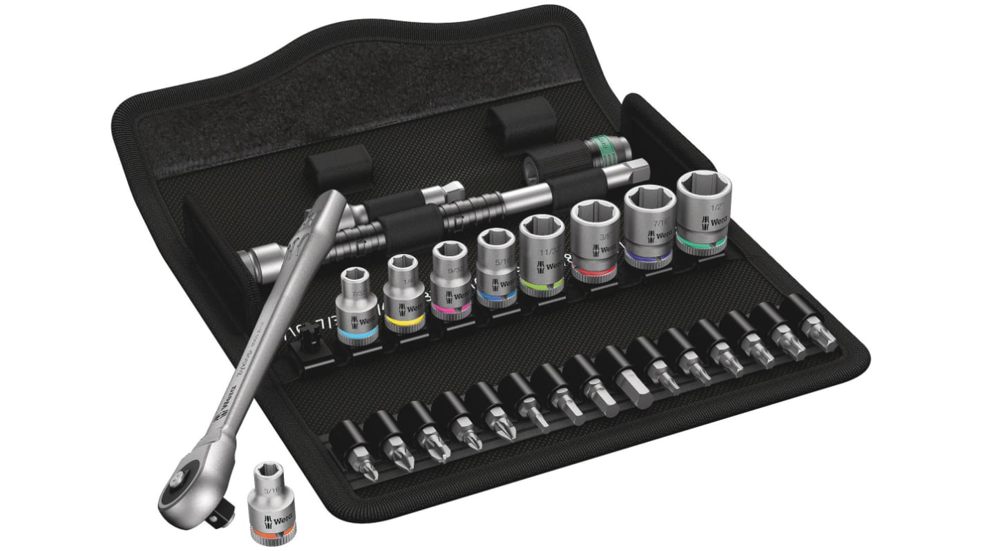 Wera 28-Piece Imperial 1/4 in Standard Socket/Bit Set with Ratchet, 6 point; Hex Bit; Phillips Bit; Pozidriv Bit; Torx