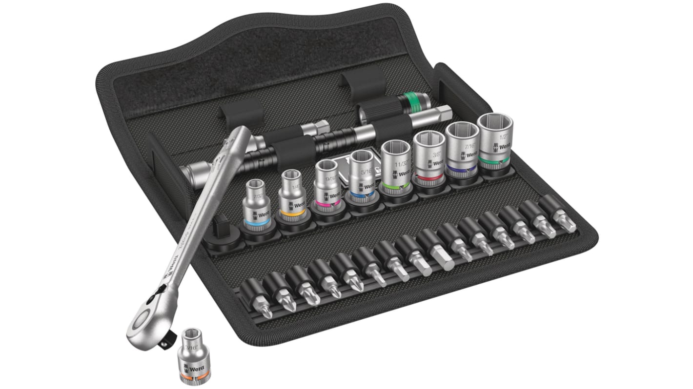 Wera 28-Piece Imperial 1/4 in Standard Socket/Bit Set with Ratchet, 6 point; Hex Bit; Phillips Bit; Pozidriv Bit; Torx