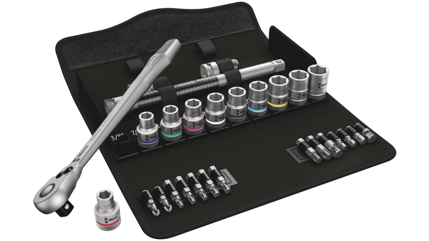 Wera 28-Piece Imperial 1/2 in Standard Socket/Bit Set with Ratchet, 6 point; Hex Bit; Phillips Bit; Torx Bit