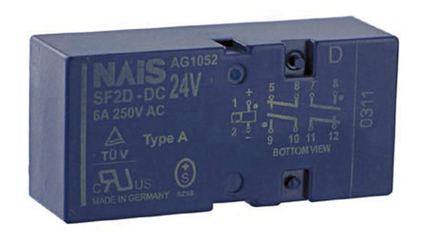 Panasonic 3A标准继电器, 24V 直流, 双刀双掷, PCB安装式, SF2D-DC24V