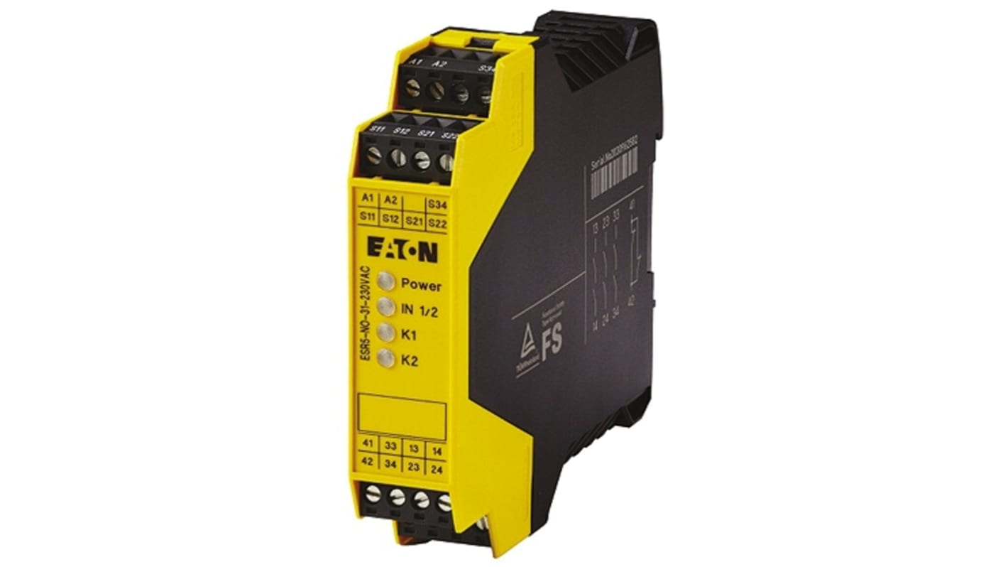 Eaton Electronic Safety Relays ESR5 Emergency Stop Safety Relay, 230V ac, Dual-Channel, 3 Safety Contacts