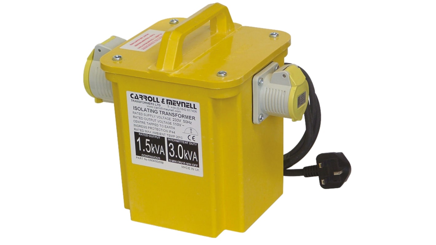 Carroll & Meynell Single Phase 1.65kVA Site Transformer, 230V ac Primary, ±55V ac Secondary