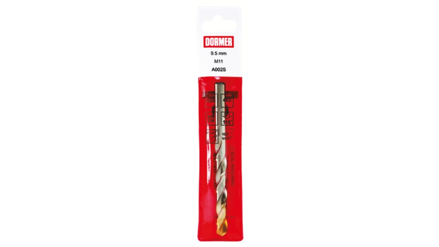 Dormer A002S Series HSS-TiN Twist Drill Bit, 11.5mm Diameter, 142 mm Overall