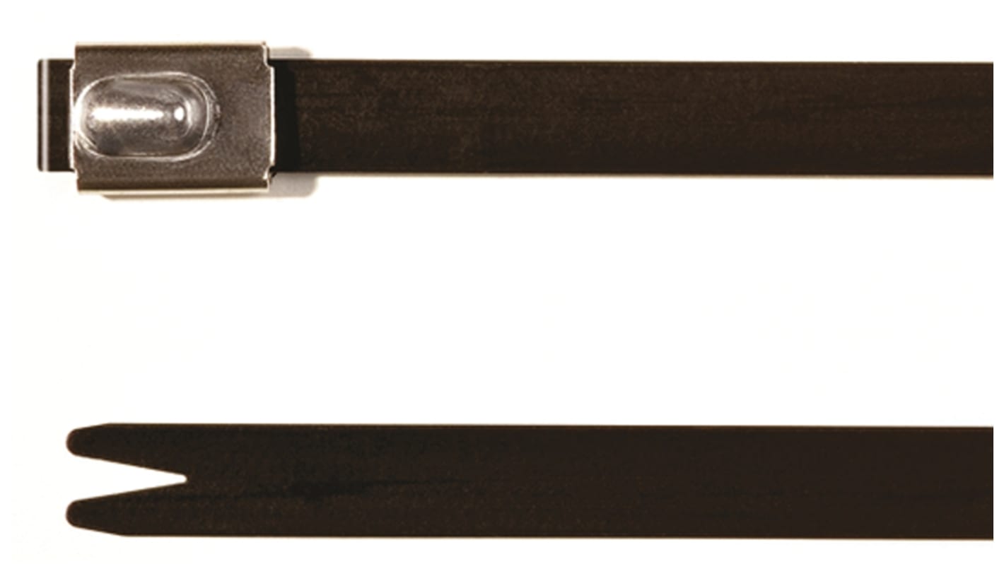 HellermannTyton Cable Tie, Roller Ball, 681mm x 7.9 mm, Black 316 Stainless Steel, Pk-50