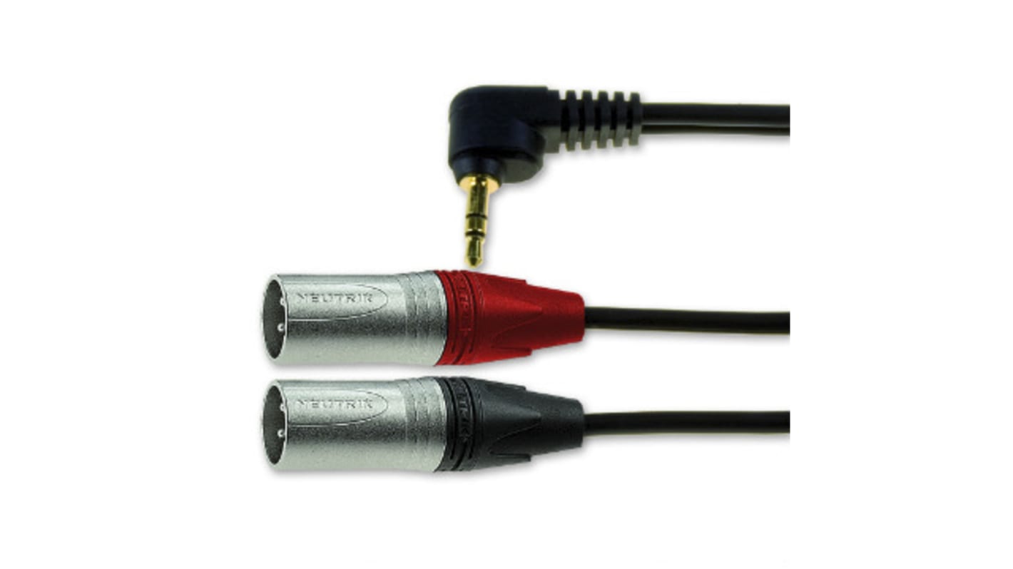 Van Damme Male 3.5mm Stereo Jack to Male 3 Pin XLR x 2  Cable, Black, 3m